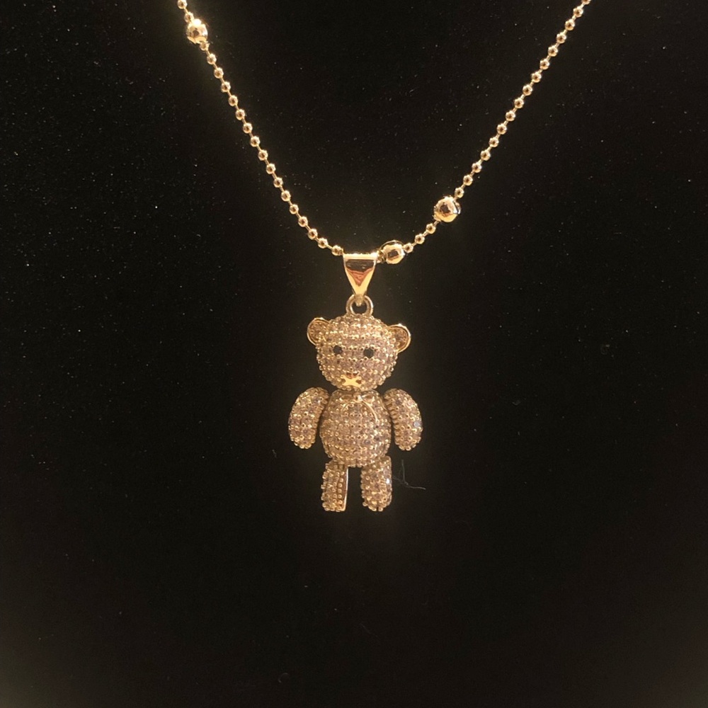 Gold Teddy Bear Pendant Necklace
